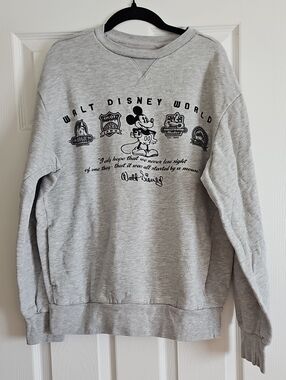 Disney Light Gray Crewneck Sweatshirt with Black Mickey Graphic